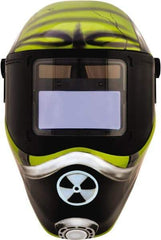 Save Phace - 4.33" Window Width x 3.54" Window Height, 4, 9 to 13 Shade Auto-Darkening Lens, Fixed Front Welding Helmet - Green/Black, Nylon Green Lens - Eagle Tool & Supply