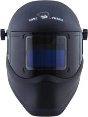 Save Phace - 3.82" Window Width x 1.85" Window Height, 4, 9 to 13 Shade Auto-Darkening Lens, Fixed Front Welding Helmet - Black, Nylon Green Lens - Eagle Tool & Supply
