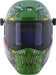 Save Phace - 3.82" Window Width x 1.85" Window Height, 4, 9 to 13 Shade Auto-Darkening Lens, Fixed Front Welding Helmet - Green/Blue/Yellow/Red, Nylon Green Lens - Eagle Tool & Supply