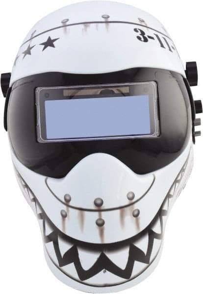 Save Phace - 4-1/4" Window Width x 2" Window Height, 4, 9 to 13 Shade Auto-Darkening Lens, Fixed Front Welding Helmet - Black/White, Nylon Green Lens - Eagle Tool & Supply