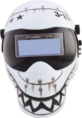 Save Phace - 4-1/4" Window Width x 2" Window Height, 4, 9 to 13 Shade Auto-Darkening Lens, Fixed Front Welding Helmet - Black/White, Nylon Green Lens - Eagle Tool & Supply