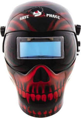 Save Phace - 3.74" Window Width x 1.38" Window Height, 4, 9 to 13 Shade Auto-Darkening Lens, Fixed Front Welding Helmet - Black/Red, Nylon Green Lens - Eagle Tool & Supply