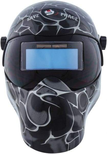 Save Phace - 3.62" Window Width x 1.42" Window Height, 3 to 10 Shade Auto-Darkening Lens, Fixed Front Welding Helmet - Black/Gray, Nylon Green Lens - Eagle Tool & Supply