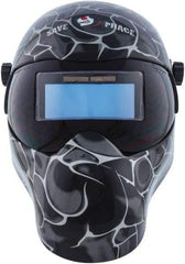 Save Phace - 3.62" Window Width x 1.42" Window Height, 3 to 10 Shade Auto-Darkening Lens, Fixed Front Welding Helmet - Black/Gray, Nylon Green Lens - Eagle Tool & Supply