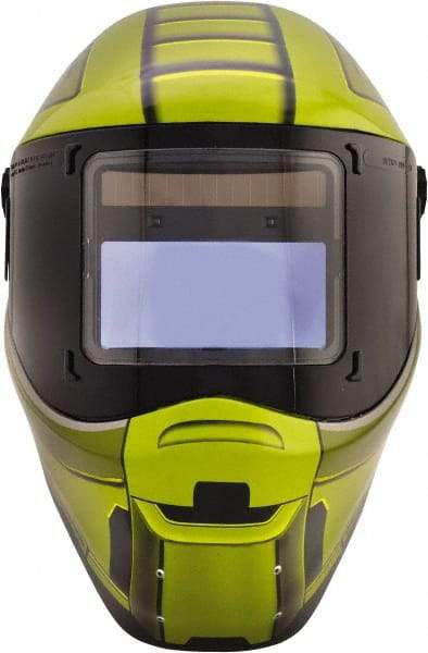 Save Phace - 4.33" Window Width x 3.54" Window Height, 3 to 10 Shade Auto-Darkening Lens, Fixed Front Welding Helmet - Green/Black, Nylon Green Lens - Eagle Tool & Supply