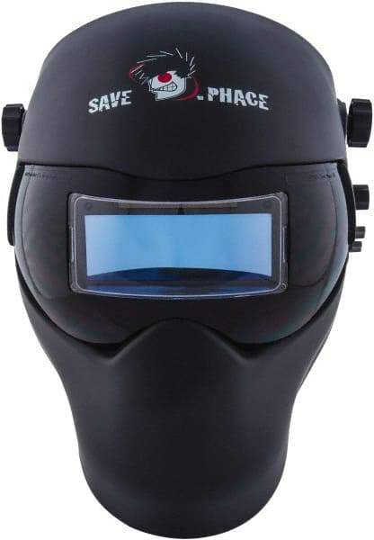 Save Phace - 3.74" Window Width x 1.38" Window Height, 4, 9 to 13 Shade Auto-Darkening Lens, Fixed Front Welding Helmet - Black, Nylon Green Lens - Eagle Tool & Supply