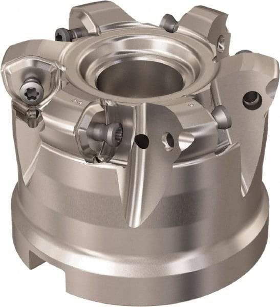 Seco - 6 Inserts, 51.3mm Cutter Diam, 1.8mm Max Depth of Cut, Indexable High-Feed Face Mill - 27mm Arbor Hole Diam, 12.4mm Keyway Width, 50mm High, R220.21 Toolholder, 218.21-230 Inserts, Series High Feed 6 - Eagle Tool & Supply