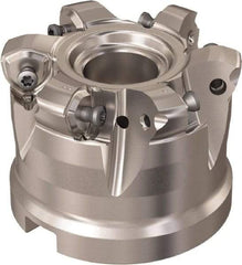 Seco - 6 Inserts, 51.3mm Cutter Diam, 1.8mm Max Depth of Cut, Indexable High-Feed Face Mill - 27mm Arbor Hole Diam, 12.4mm Keyway Width, 50mm High, R220.21 Toolholder, 218.21-230 Inserts, Series High Feed 6 - Eagle Tool & Supply