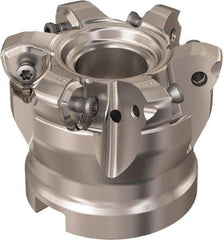 Seco - 6 Inserts, 48.3mm Cutter Diam, 1.8mm Max Depth of Cut, Indexable High-Feed Face Mill - 27mm Arbor Hole Diam, 12.4mm Keyway Width, 50mm High, R220.21 Toolholder, 218.21-230 Inserts, Series High Feed 6 - Eagle Tool & Supply