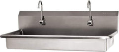 SANI-LAV - 45" Long x 16-1/2" Wide Inside, 1 Compartment, Grade 304 Stainless Steel (2) Person ADA Wash-Station with Electronic Faucet - 16 Gauge, 48" Long x 20" Wide x 21-1/2" High Outside, 5-1/2" Deep - Eagle Tool & Supply