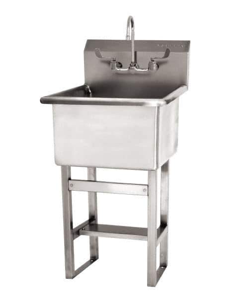 SANI-LAV - 24" Long x 24" Wide Inside, 1 Compartment, Grade 304 Stainless Steel Utility Sink AC Sensor - 14 Gauge, 27" Long x 27-1/2" Wide x 48" High Outside, 12" Deep - Eagle Tool & Supply