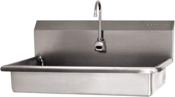 SANI-LAV - 27" Long x 16-1/2" Wide Inside, 1 Compartment, Grade 304 Stainless Steel (2) Person ADA Wash-Station with Electronic Faucet - 16 Gauge, 30" Long x 20" Wide x 21-1/2" High Outside, 5-1/2" Deep - Eagle Tool & Supply