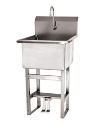 SANI-LAV - 24" Long x 24" Wide Inside, 1 Compartment, Grade 304 Stainless Steel Utility Sink Manual Faucet - 14 Gauge, 27" Long x 27-1/2" Wide x 48" High Outside, 12" Deep - Eagle Tool & Supply