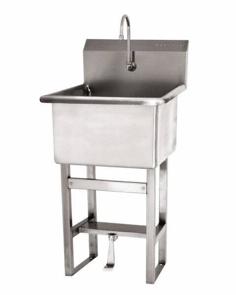 SANI-LAV - 24" Long x 24" Wide Inside, 1 Compartment, Grade 304 Stainless Steel Utility Sink Double Foot Pedal Valve - 14 Gauge, 27" Long x 27-1/2" Wide x 48" High Outside, 12" Deep - Eagle Tool & Supply