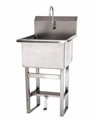 SANI-LAV - 24" Long x 24" Wide Inside, 1 Compartment, Grade 304 Stainless Steel Utility Sink Double Foot Pedal Valve - 14 Gauge, 27" Long x 27-1/2" Wide x 48" High Outside, 12" Deep - Eagle Tool & Supply