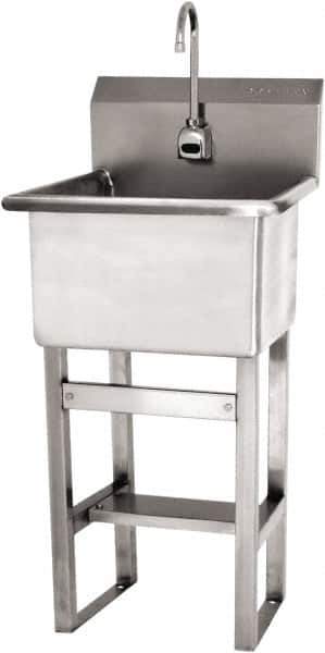 SANI-LAV - 18" Long x 18" Wide Inside, 1 Compartment, Grade 304 Stainless Steel Utility Sink - 14 Gauge, 21" Long x 20-1/2" Wide x 48" High Outside, 12" Deep - Eagle Tool & Supply