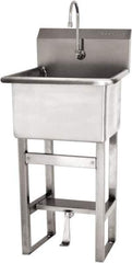 SANI-LAV - 18" Long x 18" Wide Inside, 1 Compartment, Grade 304 Stainless Steel Utility Sink Single Foot Pedal Valve - 14 Gauge, 21" Long x 20-1/2" Wide x 48" High Outside, 12" Deep - Eagle Tool & Supply