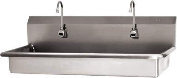 SANI-LAV - 45" Long x 16-1/2" Wide Inside, 1 Compartment, Grade 304 Stainless Steel (3) Person ADA Wash-Station with Electronic Faucet - 16 Gauge, 48" Long x 20" Wide x 21-1/2" High Outside, 5-1/2" Deep - Eagle Tool & Supply