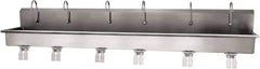 SANI-LAV - 117" Long x 16-1/2" Wide Inside, 1 Compartment, Grade 304 Stainless Steel (6) Person Wash-Station with Double Foot Valves - 16 Gauge, 120" Long x 20" Wide x 18" High Outside, 8" Deep - Eagle Tool & Supply