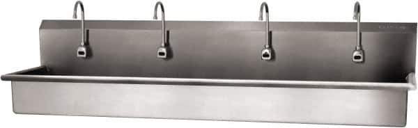 SANI-LAV - 77" Long x 16-1/2" Wide Inside, 1 Compartment, Grade 304 Stainless Steel (4) Person Wash-Station with Electronic Faucet - 16 Gauge, 80" Long x 20" Wide x 18" High Outside, 8" Deep - Eagle Tool & Supply