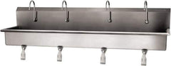 SANI-LAV - 77" Long x 16-1/2" Wide Inside, 1 Compartment, Grade 304 Stainless Steel (4) Person Wash-Station with Single Foot Valves - 16 Gauge, 80" Long x 20" Wide x 18" High Outside, 8" Deep - Eagle Tool & Supply