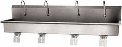 SANI-LAV - 77" Long x 16-1/2" Wide Inside, 1 Compartment, Grade 304 Stainless Steel (4) Person Wash-Station with Double Foot Valves - 16 Gauge, 80" Long x 20" Wide x 18" High Outside, 8" Deep - Eagle Tool & Supply