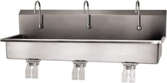 SANI-LAV - 57" Long x 16-1/2" Wide Inside, 1 Compartment, Grade 304 Stainless Steel (3) Person Wash-Station with Double Foot Valves - 16 Gauge, 60" Long x 20" Wide x 18" High Outside, 8" Deep - Eagle Tool & Supply