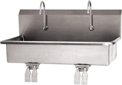 SANI-LAV - 37" Long x 16-1/2" Wide Inside, 1 Compartment, Grade 304 Stainless Steel (2) Person Wash-Station with Double Foot Valves - 16 Gauge, 40" Long x 20" Wide x 18" High Outside, 8" Deep - Eagle Tool & Supply