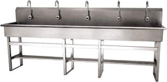 SANI-LAV - 97" Long x 16-1/2" Wide Inside, 1 Compartment, Grade 304 Stainless Steel (5) Person Wash-Station with Electronic Faucet - 16 Gauge, 100" Long x 20" Wide x 45" High Outside, 8" Deep - Eagle Tool & Supply