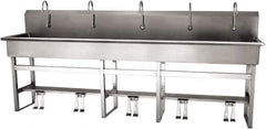 SANI-LAV - 97" Long x 16-1/2" Wide Inside, 1 Compartment, Grade 304 Stainless Steel (5) Person Wash-Station with Double Foot Valves - 16 Gauge, 100" Long x 20" Wide x 45" High Outside, 8" Deep - Eagle Tool & Supply