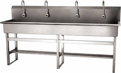 SANI-LAV - 77" Long x 16-1/2" Wide Inside, 1 Compartment, Grade 304 Stainless Steel (4) Person Wash-Station with Electronic Faucet - 16 Gauge, 80" Long x 20" Wide x 45" High Outside, 8" Deep - Eagle Tool & Supply