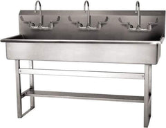 SANI-LAV - 57" Long x 16-1/2" Wide Inside, 1 Compartment, Grade 304 Stainless Steel (4) Person Wash-Station with Manual Faucet - 16 Gauge, 60" Long x 20" Wide x 45" High Outside, 8" Deep - Eagle Tool & Supply