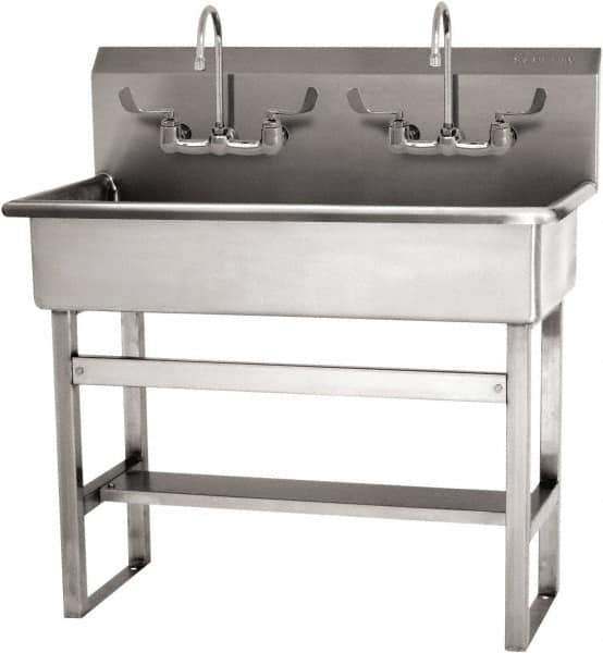 SANI-LAV - 37" Long x 16-1/2" Wide Inside, 1 Compartment, Grade 304 Stainless Steel (3) Person Wash-Station with Manual Faucet - 16 Gauge, 40" Long x 20" Wide x 45" High Outside, 8" Deep - Eagle Tool & Supply