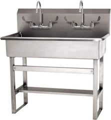 SANI-LAV - 37" Long x 16-1/2" Wide Inside, 1 Compartment, Grade 304 Stainless Steel (3) Person Wash-Station with Manual Faucet - 16 Gauge, 40" Long x 20" Wide x 45" High Outside, 8" Deep - Eagle Tool & Supply