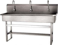 SANI-LAV - 57" Long x 16-1/2" Wide Inside, 1 Compartment, Grade 304 Stainless Steel (4) Person Wash-Station with Electronic Faucet - 16 Gauge, 60" Long x 20" Wide x 45" High Outside, 8" Deep - Eagle Tool & Supply