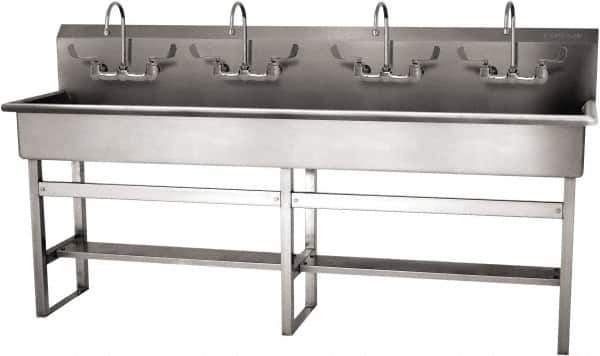 SANI-LAV - 77" Long x 16-1/2" Wide Inside, 1 Compartment, Grade 304 Stainless Steel (5) Person Wash-Station with Manual Faucet - 16 Gauge, 80" Long x 20" Wide x 45" High Outside, 8" Deep - Eagle Tool & Supply