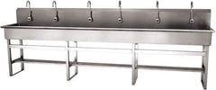 SANI-LAV - 117" Long x 16-1/2" Wide Inside, 1 Compartment, Grade 304 Stainless Steel (6) Person Wash-Station with Electronic Faucet - 16 Gauge, 120" Long x 20" Wide x 45" High Outside, 8" Deep - Eagle Tool & Supply