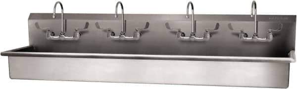 SANI-LAV - 77" Long x 16-1/2" Wide Inside, 1 Compartment, Grade 304 Stainless Steel (4) Person Wash-Station with Manual Faucet - 16 Gauge, 80" Long x 20" Wide x 18" High Outside, 8" Deep - Eagle Tool & Supply