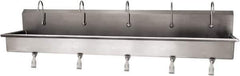 SANI-LAV - 97" Long x 16-1/2" Wide Inside, 1 Compartment, Grade 304 Stainless Steel (5) Person Wash-Station with Single Foot Valves - 16 Gauge, 100" Long x 20" Wide x 18" High Outside, 8" Deep - Eagle Tool & Supply