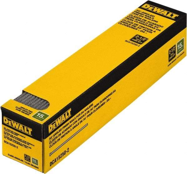 DeWALT - 15 Gauge 2-1/2" Long Finishing Nails for Power Nailers - Steel, Bright Finish, Smooth Shank, Angled Stick Collation, Round Head, Chisel Point - Eagle Tool & Supply