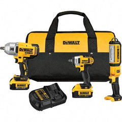 DeWALT - 20 Volt Cordless Tool Combination Kit - Includes 1/2" Impact Wrench, 3/8" Impact Wrench & Handheld Light, Lithium-Ion Battery Included - Eagle Tool & Supply