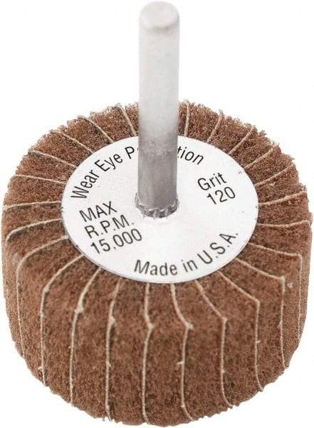 Camel Grinding Wheels - 2" Diam x 1" Face Width, Fine Aluminum Oxide Coated Mounted Flap Wheel - 1/4" Shank Mount, 80 Grit, X Weighted Cloth Backing, 20,000 Max RPM - Eagle Tool & Supply