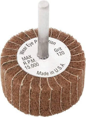 Camel Grinding Wheels - 2" Diam x 1" Face Width, Very Fine Aluminum Oxide Nonwoven Mounted Flap Wheel - 1/4" Shank Mount, 180 Grit, X Weighted Cloth Backing, 20,000 Max RPM - Eagle Tool & Supply