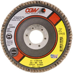Camel Grinding Wheels - 80 Grit, 4-1/2" Disc Diam, 5/8-11 Center Hole, Type 27 Zirconia Alumina Flap Disc - 13,300 Max RPM, Polyester Backing, Arbor Attaching System, Coated - Eagle Tool & Supply