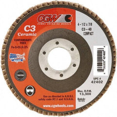 Camel Grinding Wheels - 40 Grit, 7" Disc Diam, 7/8" Center Hole, Type 29 Ceramic Flap Disc - 8,600 Max RPM, Polyester Backing, Arbor Attaching System, Coated - Eagle Tool & Supply