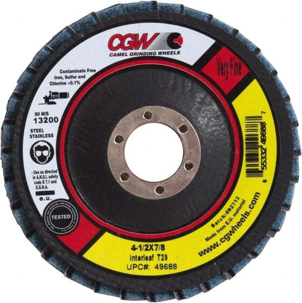 Camel Grinding Wheels - 180 Grit, 5" Disc Diam, 7/8" Center Hole, Type 29 Aluminum Oxide Flap Disc - 12,200 Max RPM, Poly Cotton Backing, Arbor Attaching System, Coated & Non-Woven Combo - Eagle Tool & Supply