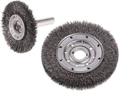 Camel Grinding Wheels - 1-1/2" OD, 1/4" Shank Diam, Crimped Steel Wheel Brush - 1-1/2" Face Width, 1/4" Trim Length, 0.012" Filament Diam - Eagle Tool & Supply