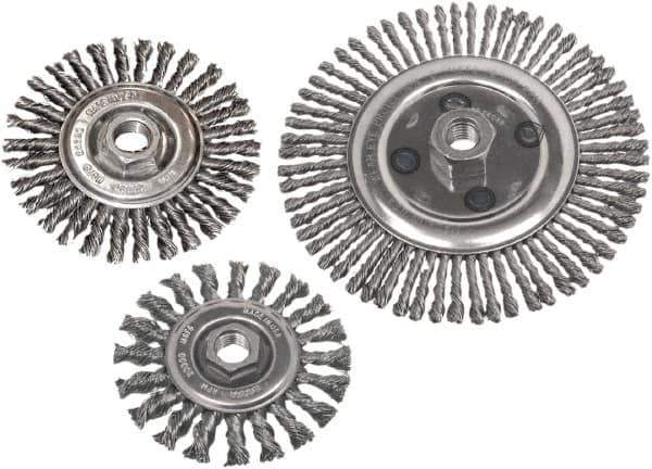 Camel Grinding Wheels - 6-1/2" OD, 5/8-11 Arbor Hole, Stringer Bead Steel Wheel Brush - 6-1/2" Face Width, 1-1/4" Trim Length, 0.02" Filament Diam - Eagle Tool & Supply