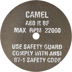 Camel Grinding Wheels - 3" 60 Grit Aluminum Oxide Cutoff Wheel - 1/16" Thick, 1/4" Arbor, 23,900 Max RPM - Eagle Tool & Supply