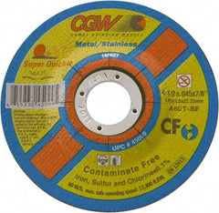 Camel Grinding Wheels - 4-1/2" 60 Grit Aluminum Oxide Cutoff Wheel - 0.045" Thick, 5/8-11 Arbor, 13,300 Max RPM - Eagle Tool & Supply